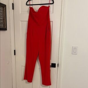 Express Vibrant Red Strapless Jumpsuit